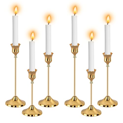 6pcs Gold Candle Holders, Candlestick Holders Taper Candle Holders for Pillar Candles Sticks Holder Decor Halloween Christ...
