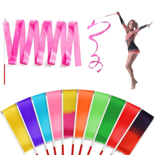 10pcs Dance Ribbons,Rainbow Gymnastics Ribbons for Kids Dancer,Streamers on a Stick Perfect for Artistic Dancing, Talent S...