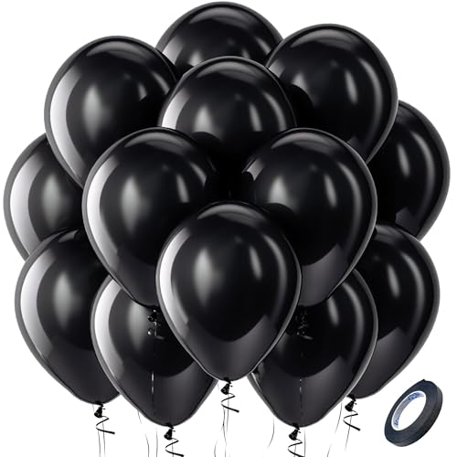 Bezente Black Balloons Latex Party Balloons - 100 Pack 12 inch Round Helium Balloons for Birthday Graduation Casino Gaming...