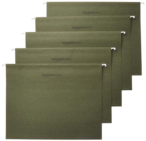 Amazon Basics Hanging Organizer File Folders for Efficient Filing, Sturdy, Adjustable Tabs, Letter Size, Pack of 25, Green