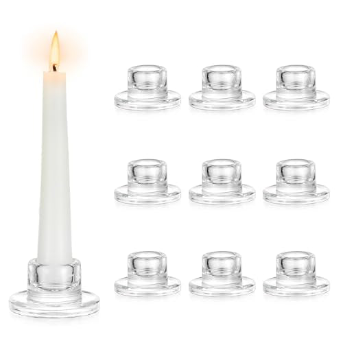 Hewory Glass Taper Candle Holders: 10 PCS Candlestick Holders Clear Short Tapered Candle Holder Set - Candle Stick Holder ...
