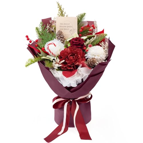 TINGE TIME Preserved Flowers Bouquet, Valentines Red Roses Faux Rose Bouquets, Artificial Flowers Poinsettia Faux Flowers,...