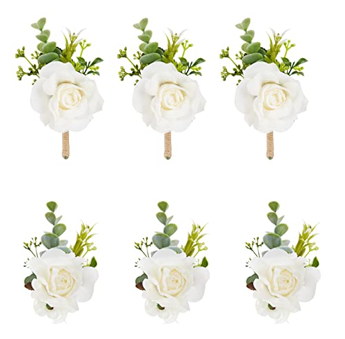 Meldel White Ivory Rose Wrist Corsage Boutonniere for Men Wedding Wrist Flower Corsage Hand Flower for Bride Bridesmaid Pr...