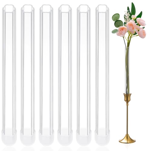 Ninehaoou 6 Pack 7.9" Bud Vase Taper Candle Holder's Acrylic Bud Flower Vase Designed Specially for Taper Candle for Table...