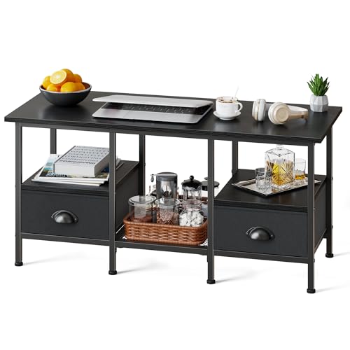 Furologee 35" Coffee Table with 2 Storage Drawers, Small Coffee Tables for Living Room, Modern Center Table with 2 Tier Sh...