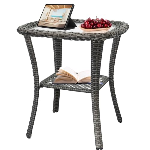 TXGDPIONEER Outdoor Patio Coffee Tables, All Weather Resin Rattan Patio Glass Coffee Table, for Garden Backyard Lown Porch