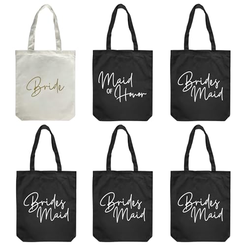LADY & HOME 6pcs Bachelorette Party Tote Bag, Bride Bridesmaid Cotton Tote Bag for Wedding Gifts