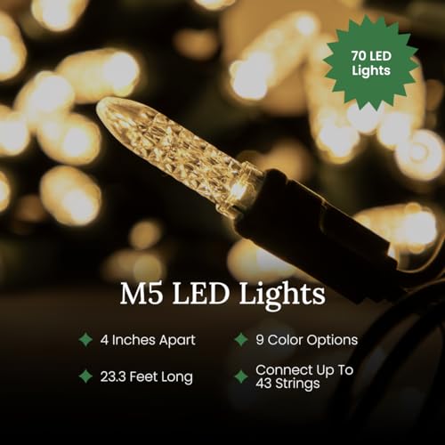 Pro Christmas M5 LED Holiday Lights - 70 Bulbs, 23.3ft - Professional Grade Indoor Outdoor Diamond Cut Sparkle Light Strin...