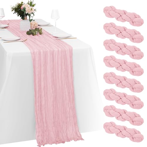 8 Pack Light Pink Cheesecloth Table Runners 20x120 Inch Gauze Table Runner Cheese Cloth 10FT Pink Table Runner Rustic Shee...