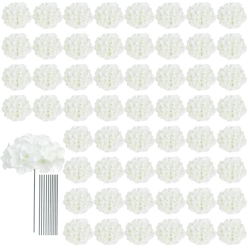 AVIVIHO 65pcs Fake Flowers White Hydrangea Artificial Flowers Bulk (Not Squished, No Steaming Need) Ivory Silk Flowers wit...