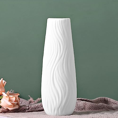 White Ceramic Vase, 8.4" H, Artistic Flower Vase Classic Style for Fireplace Bedroom Kitchen Living Room Centerpieces Offi...