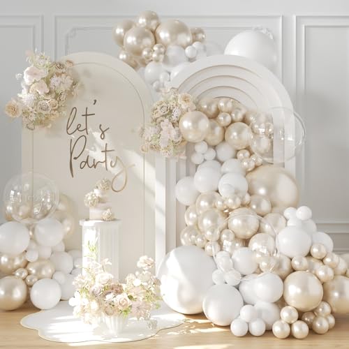 Pearl White Balloon Arch Kit 101Pcs Double Stuffed Pearl Balloons Garland Arch Kit Including Pearl White Clear Balloons fo...