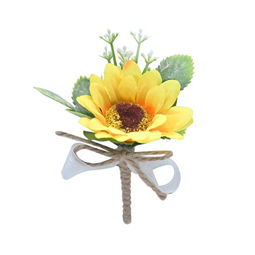 Prettybuy Sunflower Boutonniere for Men Wedding Boutineer with Pin Yellow Silk Flower Decor Pack of 1