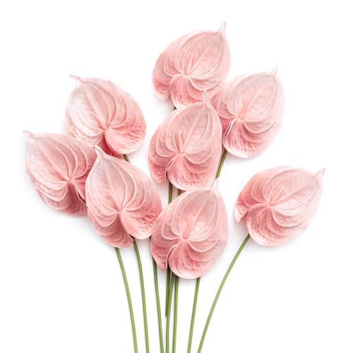 Ling's moment Artificial Anthurium Plants, 8pcs Shabby Blush Silk Filler Flower, Pink Faux Greenery Stems for DIY Wedding ...