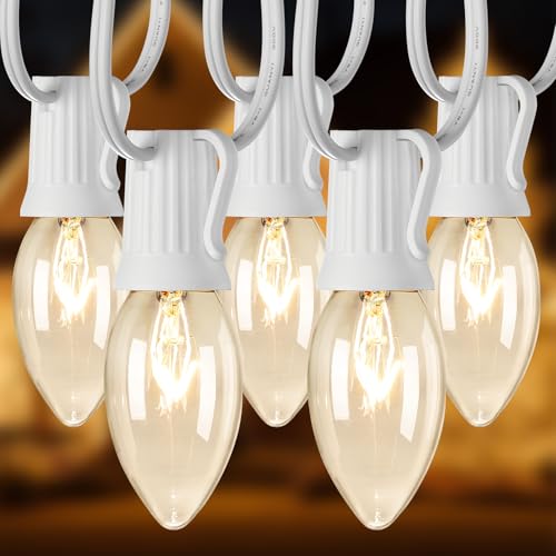 Brightown 25 Feet C9 Bulb String Lights Outdoor White Christmas Lights for Outdoor Patio Room Christmas Party Backyard Dec...