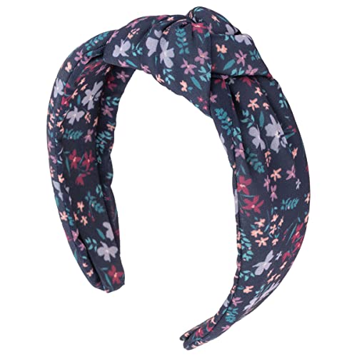 Karma Navy Floral Headband for Women - Knot - Fabric Headband and Stretchy Hair Scarf - Navy/Multicolor