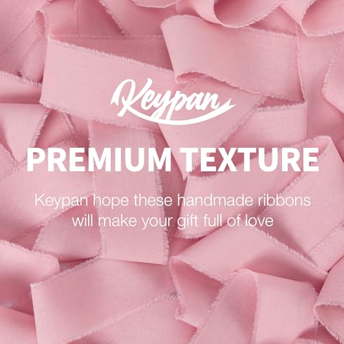 Keypan Pink Ribbon Set 1-1/2 Inch Handmade Cotton Frayed Fringe Fabric Ribbons for Baby Shower Crafts Flower Bouquets Wedd...