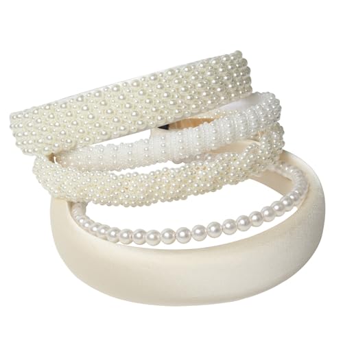 Cuizhiyu 5PK White Pearl Headbands for Women Girls Cute Pearl dainty Headbands Bling Faux Pearls Hairbands Wedding Hair Ac...