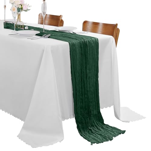 30 Pack Emerald Green Cheesecloth Table Runner 9FT Rustic Sheer Table Runners 17x108 Inch Gauze Boho Runner for Wedding Br...