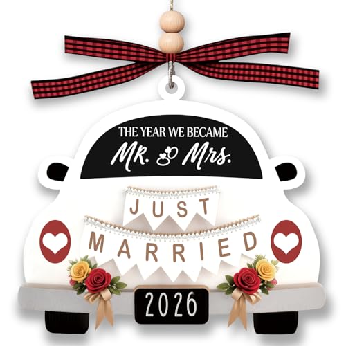 Wedding Gifts for Couples, Newlywed First Christmas Tree Decoration, Mr & Mrs Wood Hanging Ornament 2026, Bridal Shower Gi...