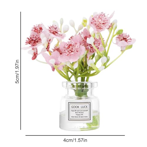 Set of 4 Cute Mini Rose Flower Vase Car Dashboard Decorations Self-Adhesive Mini Vase with Artificial Flowers Ornaments Ca...