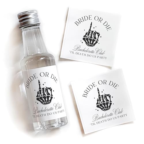 Label with Love Til Death Do Us Party - Set of 16-50 mL Bachelorette Liquor Labels - Skeleton Bach Party Favors, Bride or ...