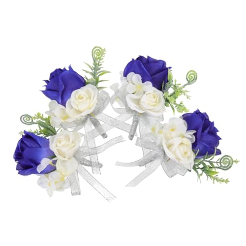 PRETYZOOM 4pcs Wedding Flower Corsage for Bride Artificial Silk Boutonniere Lifelike Blue Bridal Corsages for Wedding Part...