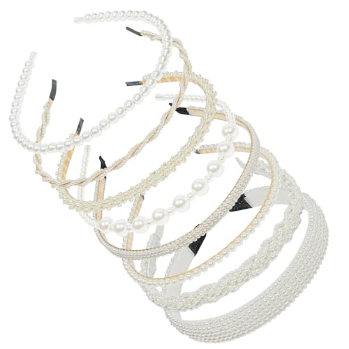 VASTRISE 8 Pcs Pearl Headbands for Women Non-Slip Shining White Faux Pearls Hairband Hair Accessories Hair Hoop Headband