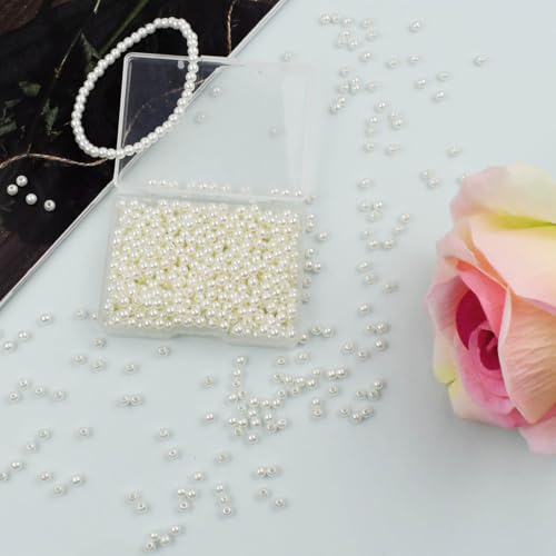 2000 Pieces Ivory Pearl Beads for Jewelry Making 4mm Plastic Pearl Bead Round Loose Pearls Faux Pearls Beads with Hole for...