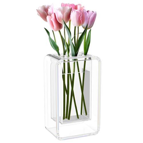 AITEE Clear Vase for Flowers,Acrylic Flower Vases for Centerpieces,Unique 7.87Inch Tall Floating Modern Home Desk Decorati...