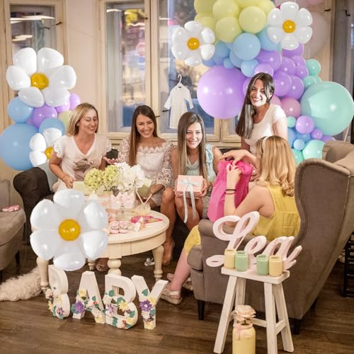 139pcs Daisy Balloon Garland Arch Kit - Pastel Macaron Balloons with Daisy Flowers Balloon for Birthday Baby Shower Flower...
