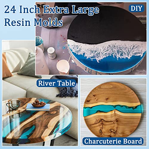 Lallisa 24 Inch Extra Large Resin Table Molds Round Epoxy Resin Molds Set with Metal Frame 3 Hairpin Legs for Table Epoxy ...