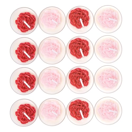 Sungmor 16 Pack Premium Scented Tea Light Candles, Soy Wax Tealights with Embossed Flower Decoration, Pink & Rose Color wi...