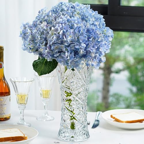 kanpura 11.2'' Tall Glass Flower Vase Sunflower Shape Design,Thickened Clear Crystal Glass Vase for Flower Lovers(1 Piece)