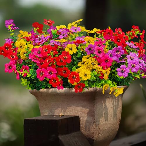 Cherica Plastic Flowers for Outdoors, 8 Bundles Fake Outdoor Artificial Flowers for Outdoors UV Resistant, Fake Plants Art...