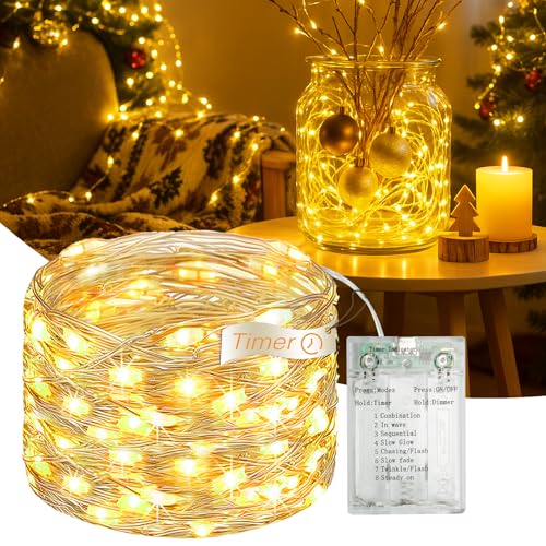 Fairdeer 16FT 50 LED Fairy Lights Battery Operated with Timer, 8 Modes USB Mini Twinkle Light, Small String Lights for Tre...