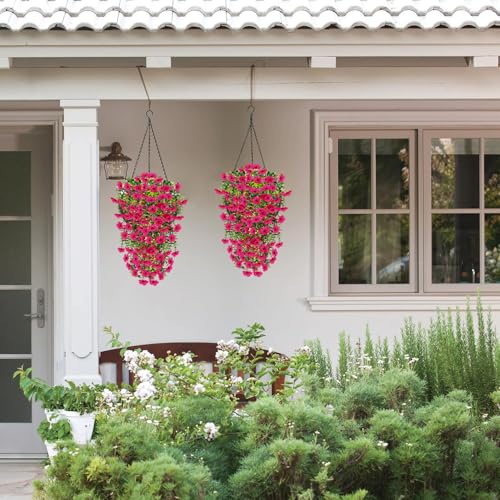 4 Pcs Fake Outdoor Artificial Flowers For Outdoors Uv Resistant, Plastic Flowers For Outdoors, Fake Hanging Plants Faux Fl...