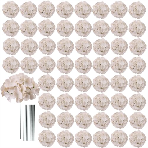 AVIVIHO 65pcs Fake Flowers Beige Hydrangea Artificial Flowers Bulk (Not Squished, No Steaming Need) Silk Flowers with Stem...