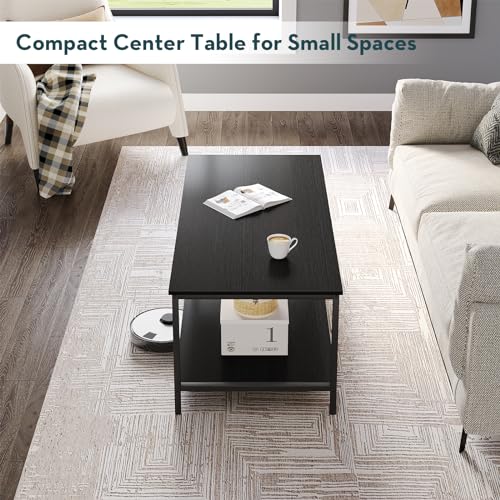 SAYGOER Black Coffee Table for Living Room Modern Rectangle 2-Tier Coffee Tables with Storage Industrial Wood Center Table...