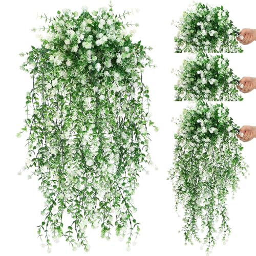 Suncalla 3 Pcs Artificial Hanging Flowers for Outdoors Fake Hanging Plant Faux Green Vine Spring Summer Decoration UV Resi...