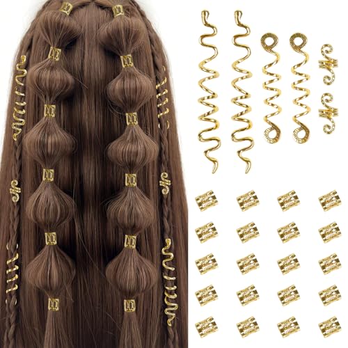 TEBIEKOY 26pcs Gold Hair Accessories for Women Loc Hair Jewelry for Braids Metal Dreadlock Beads Set Snake Hair Clips Deco...