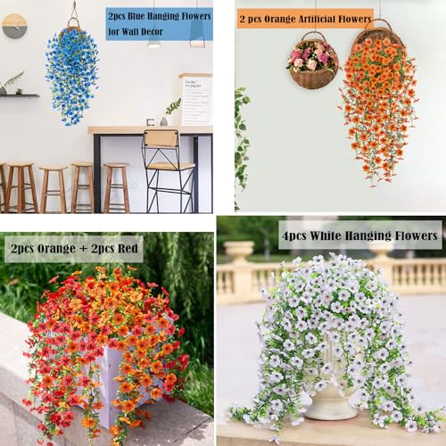 Ammyoo Artificial Hanging Flowers for Outdoors Fake Plants Decoration, 2 Pcs Faux Silk Daisy Flower Realistic Outdoor Flow...