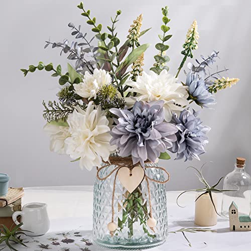 JARELING Silk Flowers in Vase, Artificial Flowers with Vase Fake Flowers Arrangement Faux Dahlia for Decoration Table Cent...