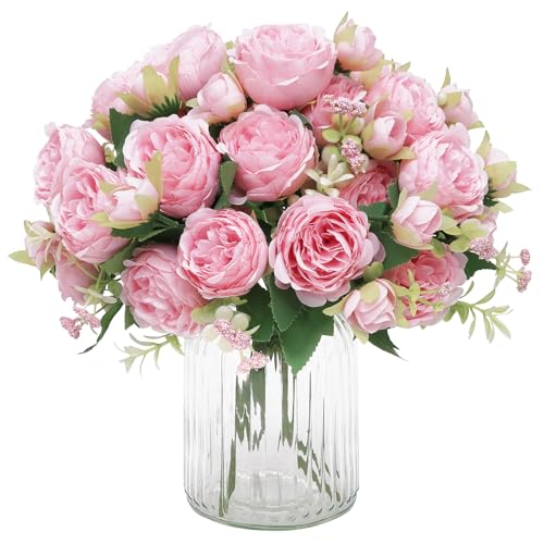 MARTINE MALL 2 Packs Peonies Artificial Flowers, Light Pink Artificial Peonies, Silk Peonies Flowers Fake Peonies Artifici...