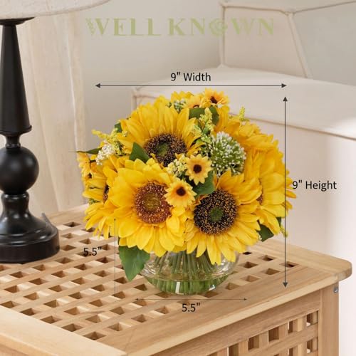 WELL KNOWN Sunflower Decor Arrangement as Table Centerpieces, Artificial Flowers in Vase for Home Decor Yellow Sunflower C...