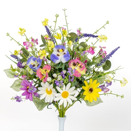 MagicWreath Spring Decorations 17 Inch Colorful Spring Flowers Artificial Easter Flowers with Daisy Dandelion and Forsythi...