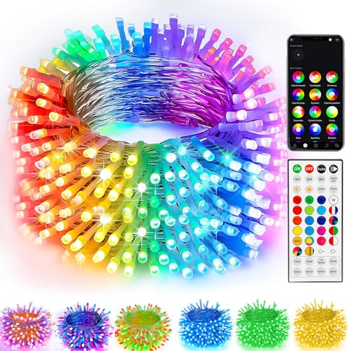 TW SHINE Smart Christmas Lights, 100 LED 33FT Color Changing Halloween String Lights Clear Wire with Remote & APP, Waterpr...