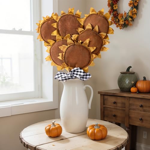 Luinabio 6 Pcs Primitive Sunflower Fall Artificial Flowers Decorations for Home Halloween Large Art Fabric Floral Sunflowe...