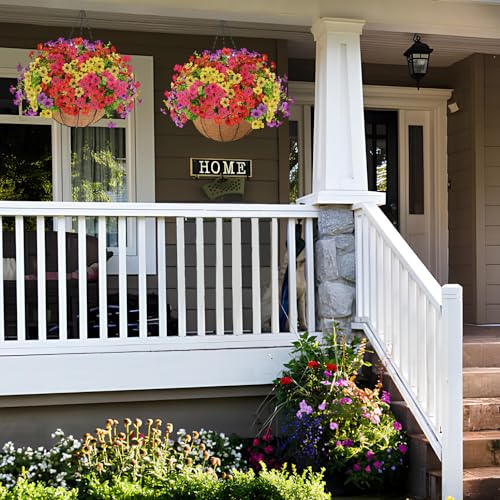 Orgrimmar Artificial Hanging Flowers Basket Outdoor Fake Hanging Plants UV Resistant Realistic Silk Flowers Eucalyptus in ...