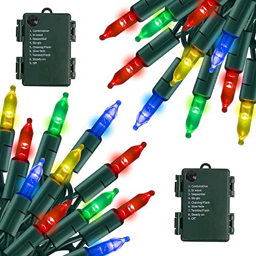 TW SHINE Battery Operated Christmas Lights, 2 Pack Total 100 LED 32FT Battery Operated String Lights with 8 Modes, Xmas Li...